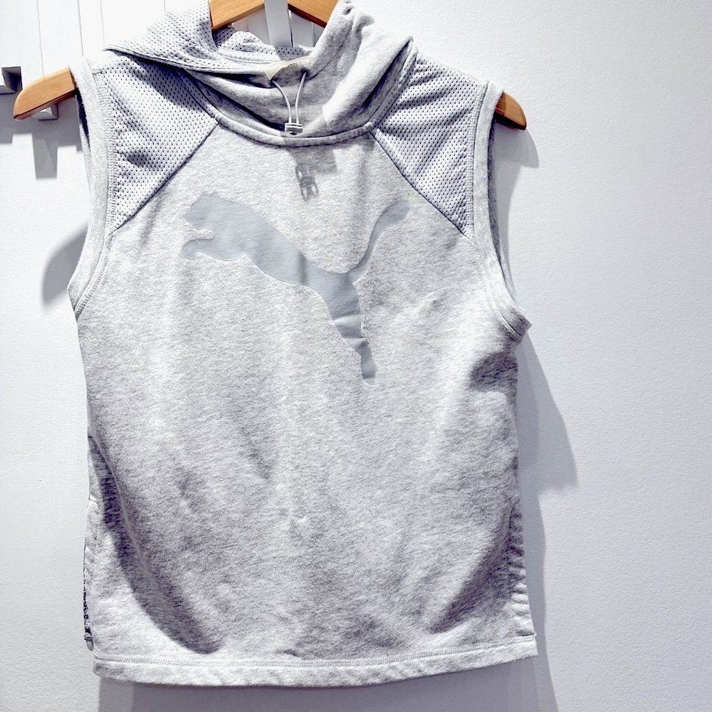 Puma hooded athleisure tank top - gray, Puma logo, XS